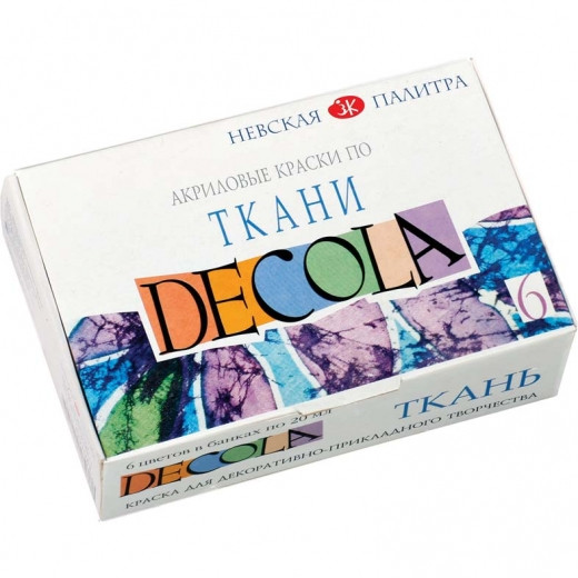 

Краски акриловые д/ткани ЗХК Decola набор 6цв.x20мл (350568)