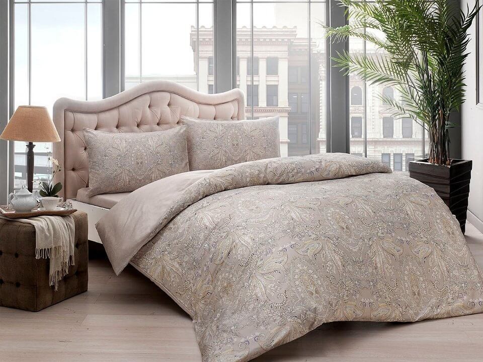 

Комплект постельного белья семейный TAC Glada Сатин-Бамбук с узором Бежевый