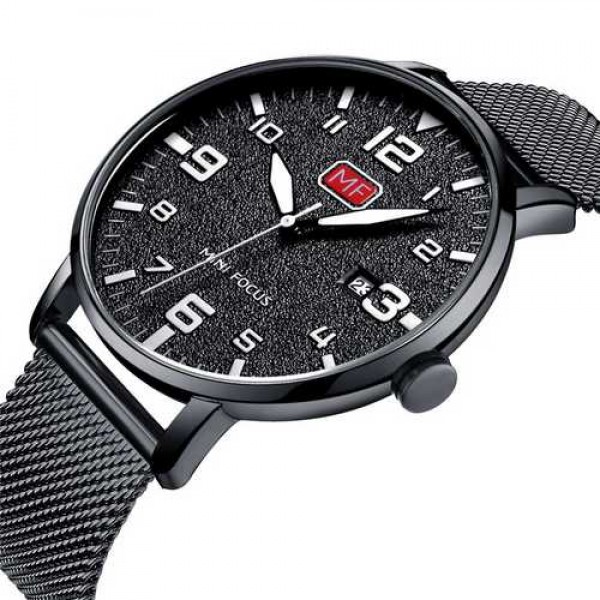 

Мужские кварцевые часы Mini Focus Black наручные классические на стальном браслете + коробка (1095-0007)