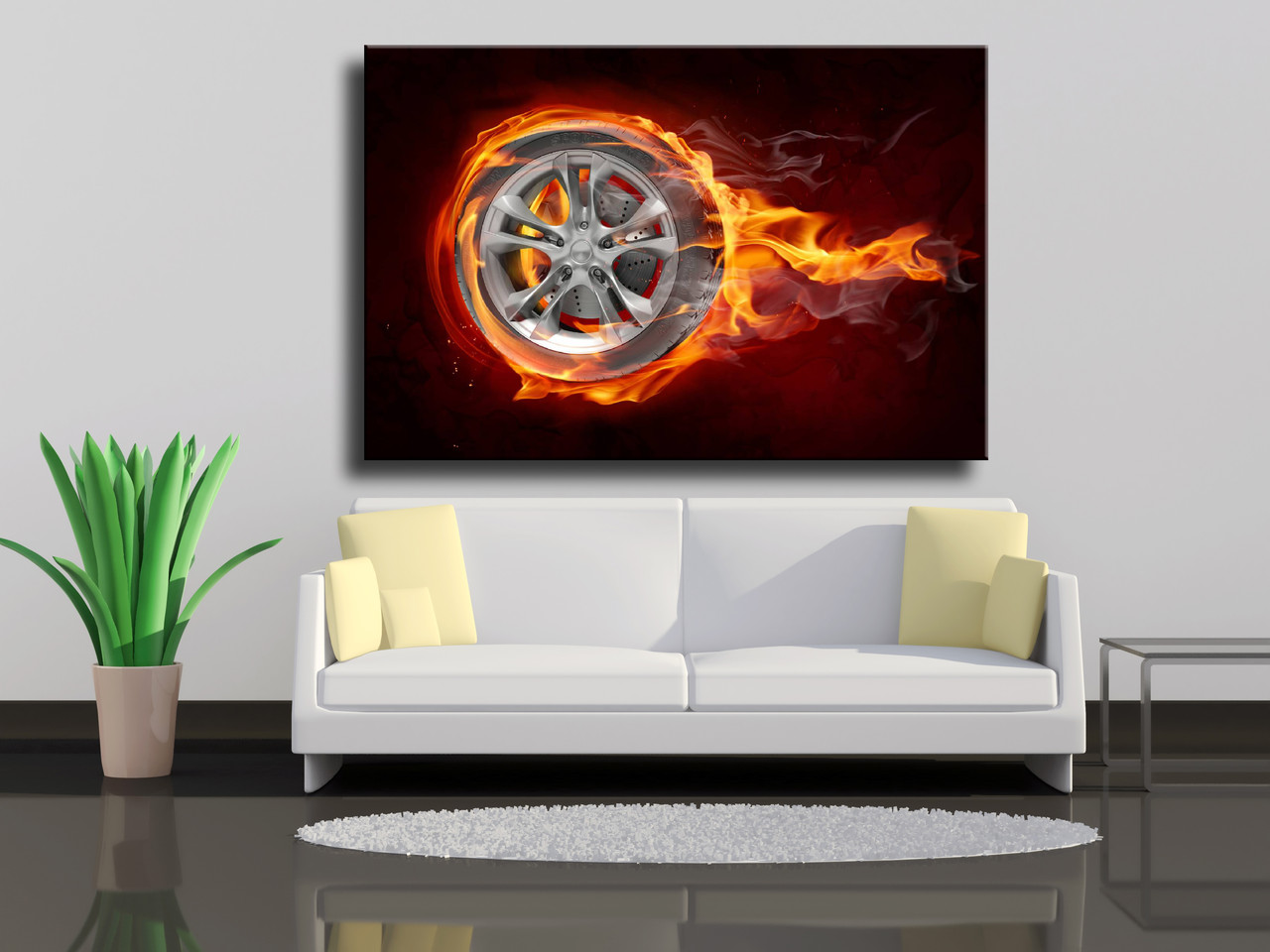

Картина на холсте Абстракция Горящее колесо на красном фоне 75х50