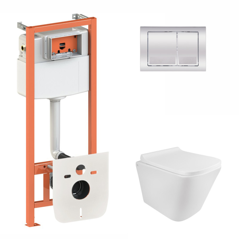 

Комплект Qtap инсталляция 3 в 1 Nest QT0133M425 с панелью смыва квадратной QT0111M06028CRM и унитаз с сиденьем Tern QT1733052ERW (SD00043017)