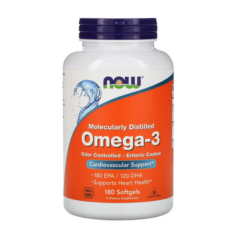 

Омега-3 рыбий жир с контролем запаха - энтеросолюбильное покрытие Now Foods Omega-3 Odor Controlled - Enteric Coated 180 EPA / 120 DHA 180 капсул