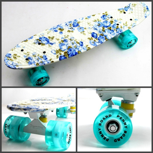 

Скейтборд, Пенни борд Penny 09 "Blue Flowers" Светящиеся колеса