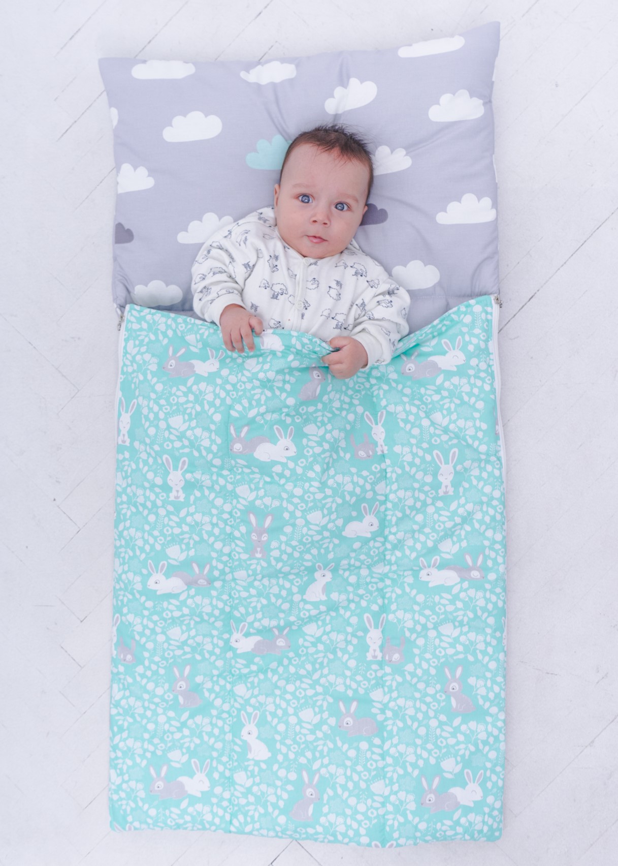

Спальный мешок детский, слипик Nighty Night Зайчики мятные S 120х60 см