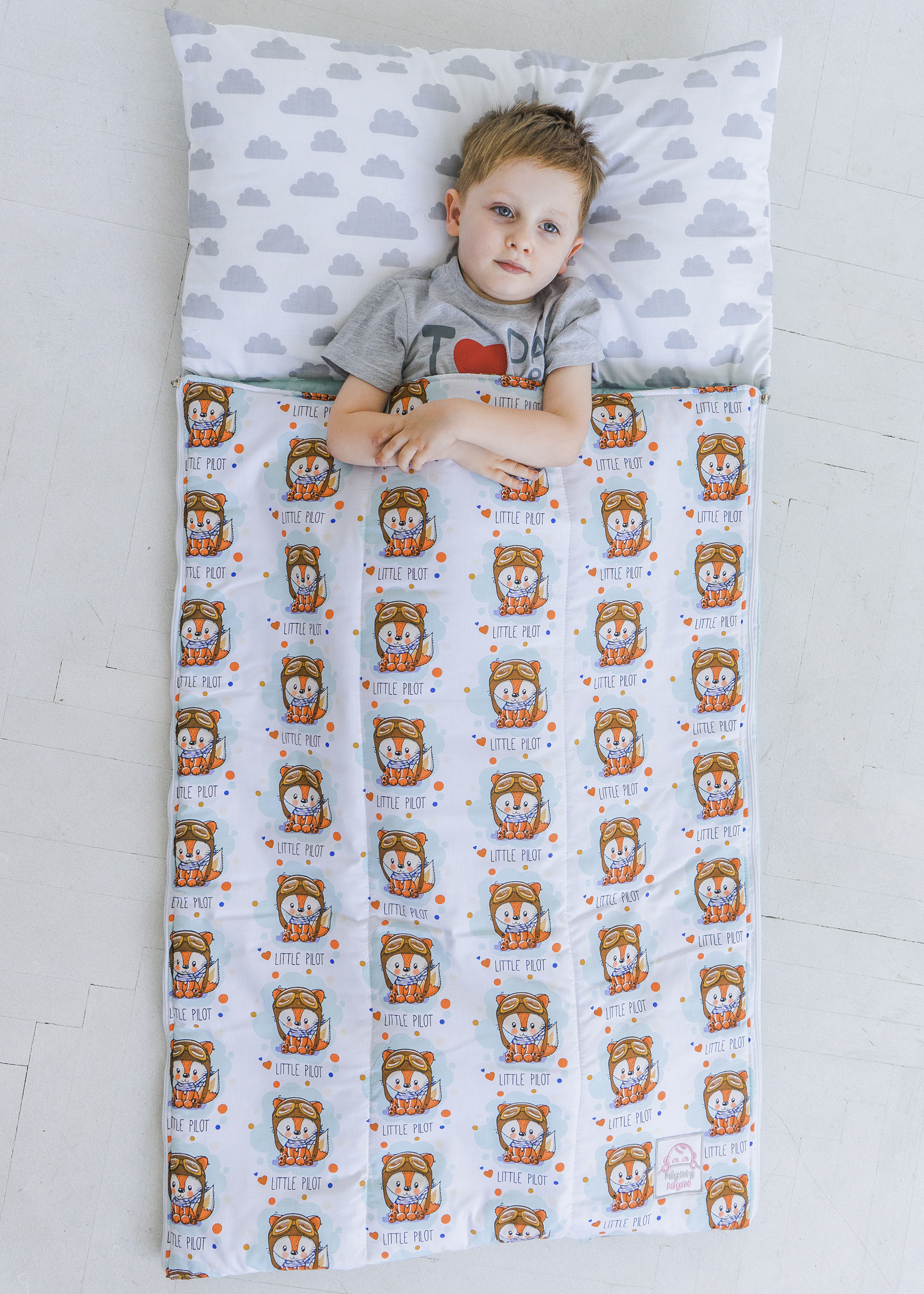 

Спальний мішок дитячий, сліпик Nighty Night Пілоти на білому фоні М 140х70 см