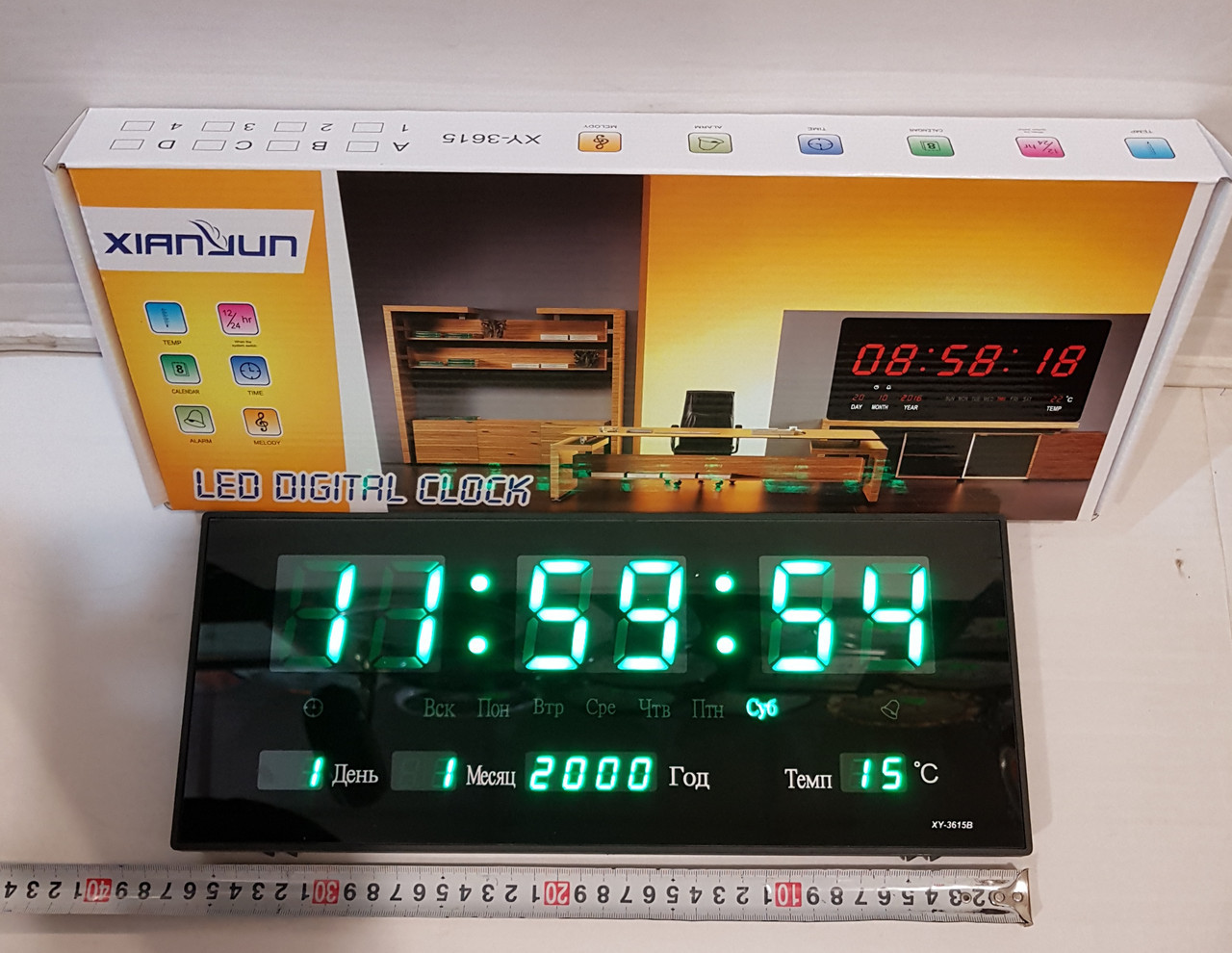 

Настенные часы Led с подсветкой 3615 зеленая, Электронные часы, будильник, настольные часы