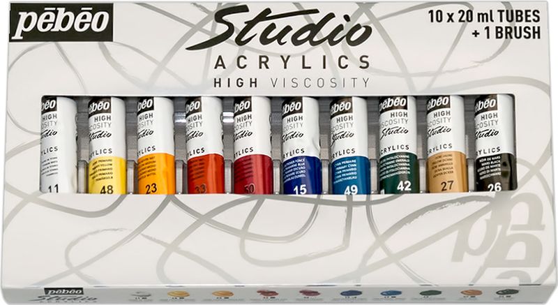 

Набор акриловых красок Studio Acrylics 10х20мл+1 кисть Pebeo