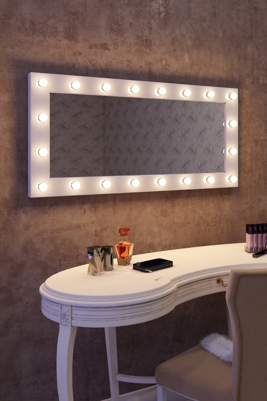 

Зеркало гримерное для макияжа HOLLYWOOD Mirrors 120х60 настенный Белый глянцевый R (hmr3-11)