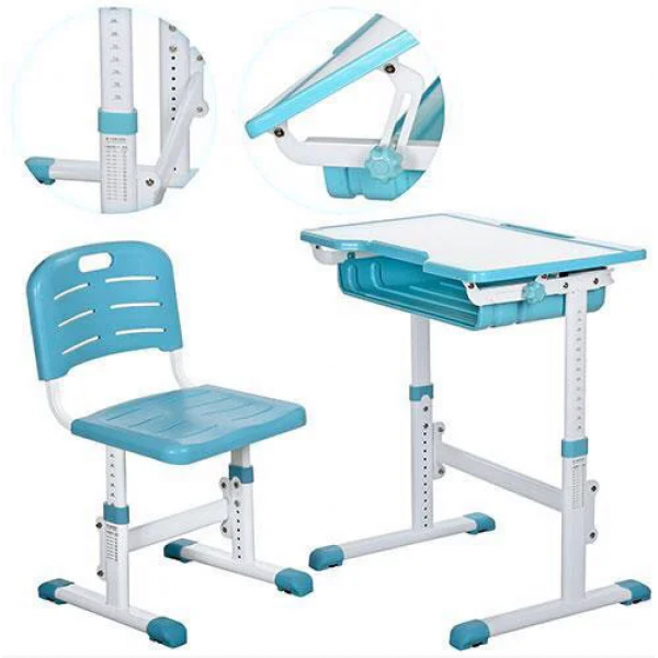 

Парта для детей Best Toys 3230-4 регулируемая Голубая Детская парта для обучения со стульчиком Регулировка высоты парты и стульчика