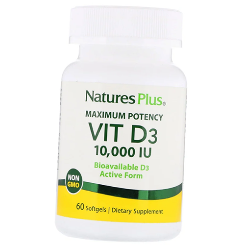 

Витамин Д3 высокоактивный, Vitamin D3 10000, Nature's Plus 60гелкапс (36375140)