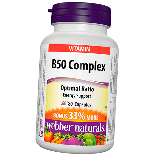 

Витамины группы В, B50 Complex, Webber Naturals 80капс (36485012)