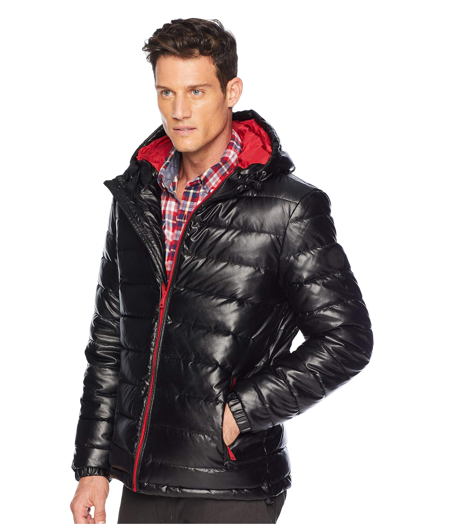 Cole haan faux shop leather faux down jacket