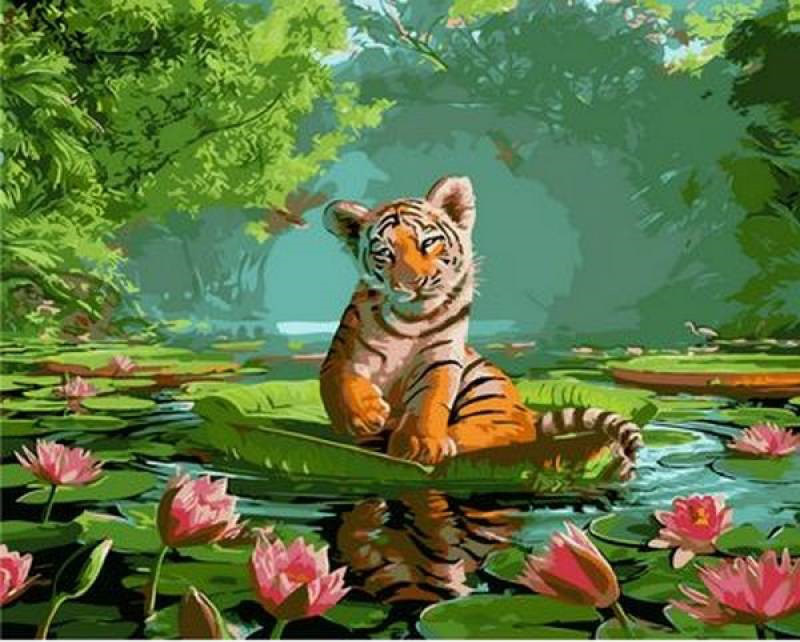 

Картина по номерам Q1264 Тигренок и лотосы, 40x50 см., Mariposa