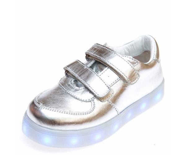 

Кроссовки LED OCAK 104(04)серебро кожа (26-30) 26р 16,5 см