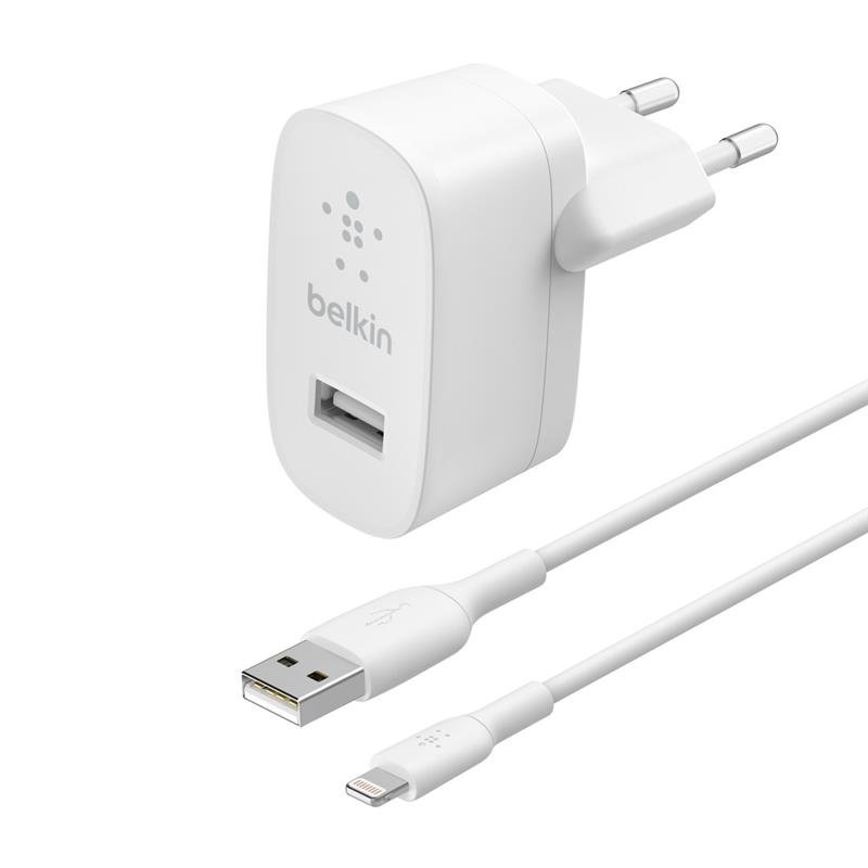 

Сетевое ЗУ Belkin 12W USB-A 2.4A, Lightning 1m, white