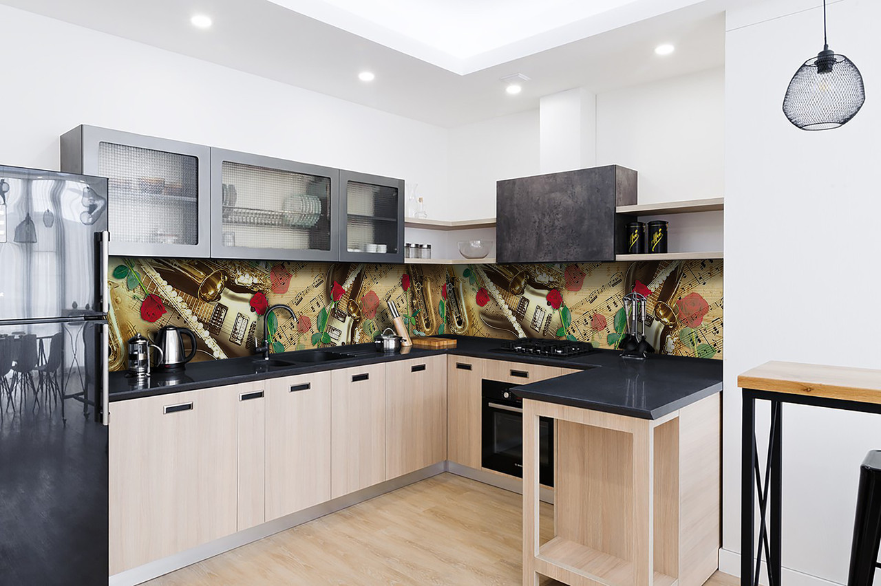 

Скинали на кухню Zatarga «Музыка» 600х2500 мм виниловая 3Д наклейка кухонный фартук самоклеящаяся Z180479