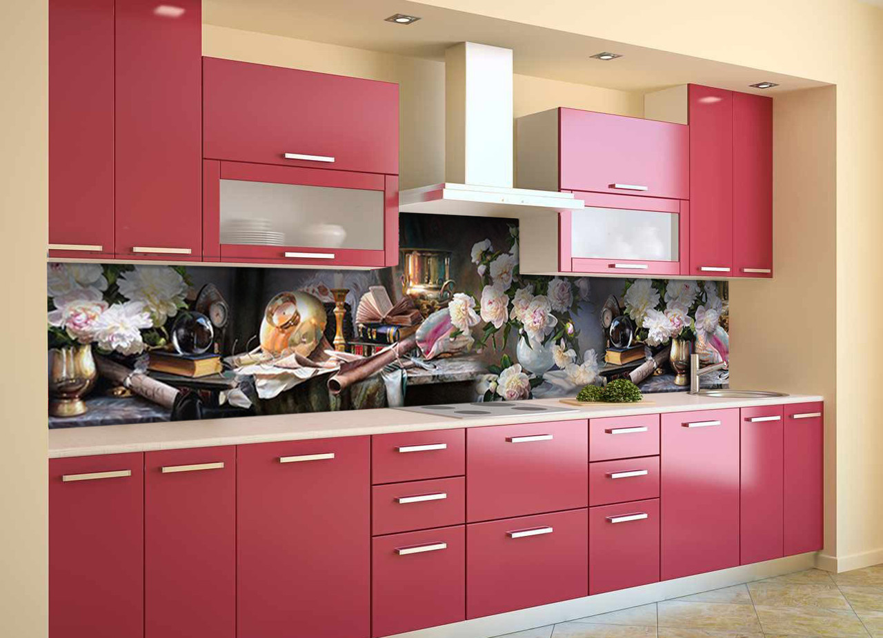 

Скинали на кухню Zatarga «Аристократические пионы» 600х2500 мм виниловая 3Д наклейка кухонный фартук Z180386