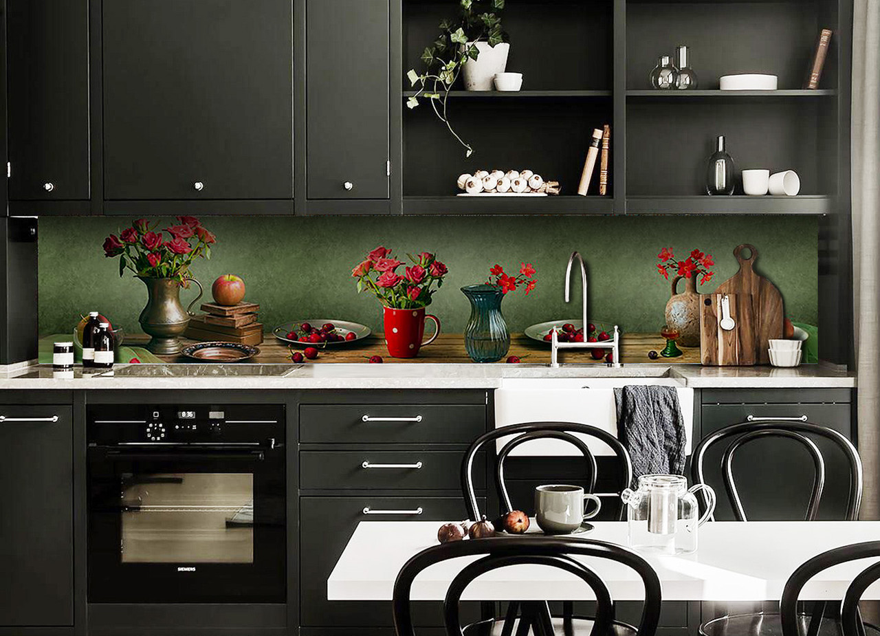 

Скинали на кухню Zatarga «Натюрморт Ягоды и Розы» 650х2500 мм виниловая 3Д наклейка кухонный фартук Z180674/1