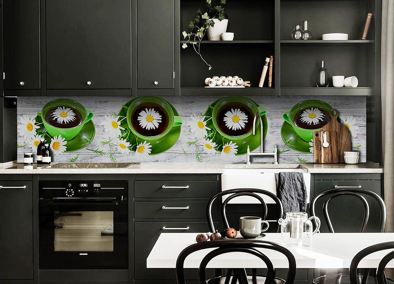 

Скинали на кухню Zatarga «Ромашковый Чай» 600х2500 мм виниловая 3Д наклейка кухонный фартук самоклеящаяся Z180487