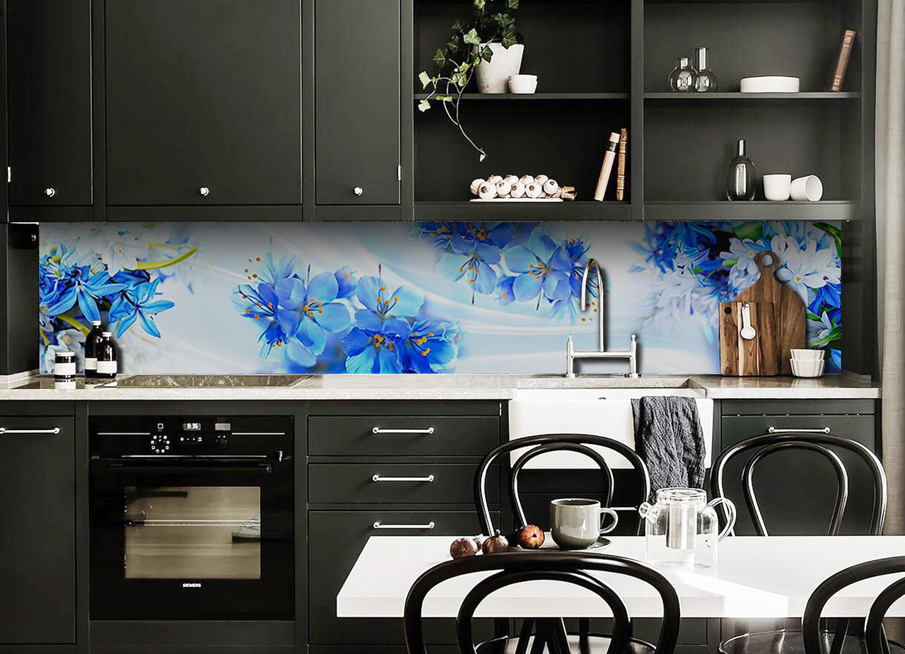 

Скинали на кухню Zatarga «Синие Подснежники» 600х2500 мм виниловая 3Д наклейка кухонный фартук самоклеящаяся Z180486