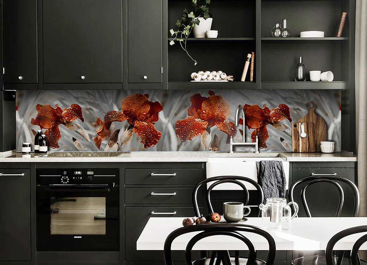 

Скинали на кухню Zatarga «Крупные Ирисы» 600х3000 мм виниловая 3Д наклейка кухонный фартук самоклеящаяся Z180790/2