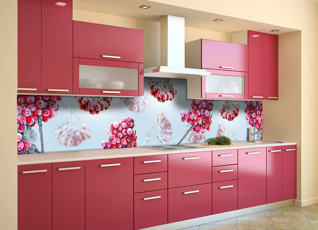 

Скинали на кухню Zatarga «Морозная Калина» 650х2500 мм виниловая 3Д наклейка кухонный фартук самоклеящаяся Z180580/1