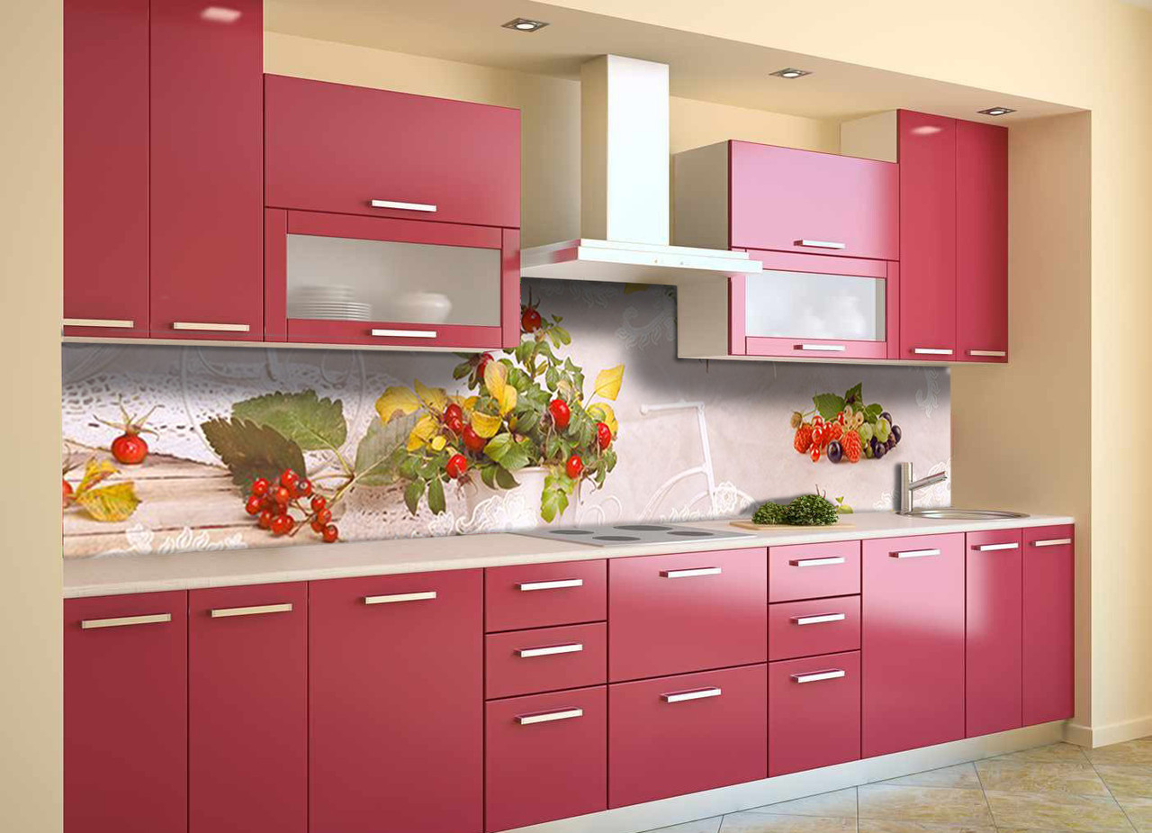 

Скинали на кухню Zatarga «Осенние Ягоды» 600х2500 мм виниловая 3Д наклейка кухонный фартук самоклеящаяся Z180823