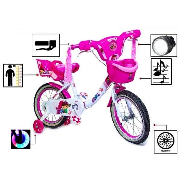 

Детский велосипед Scale Sports Disney Girls Pink White 16 с музыкой и светом