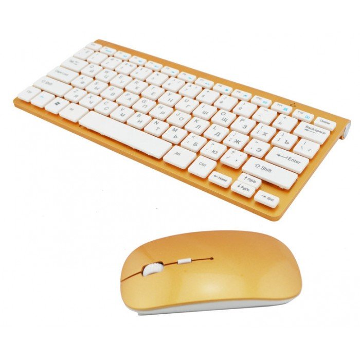 

Беспроводная клавиатура WELL русская mini и мышь keyboard 908, в комплекте приёмник Золотая (44958)