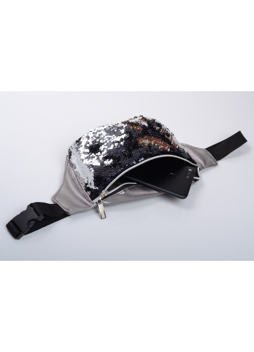 

Сумка на пояс бананка Sambag Tirso silver dark с паетками