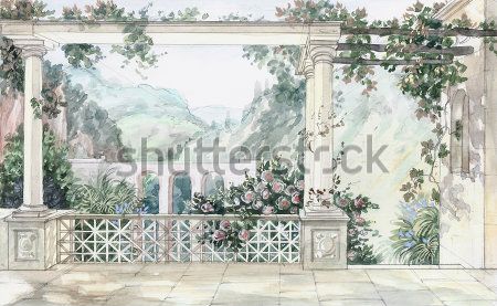 

Фотообои ArtSide Терраса в горах (305656910) Штукатурка