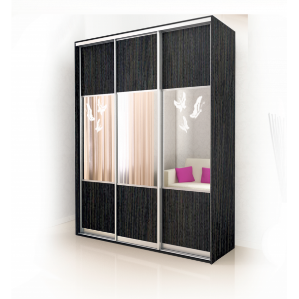 

Трехдверный шкаф купе в гостиную фасад ДСП + зеркало 230х45 см Modern