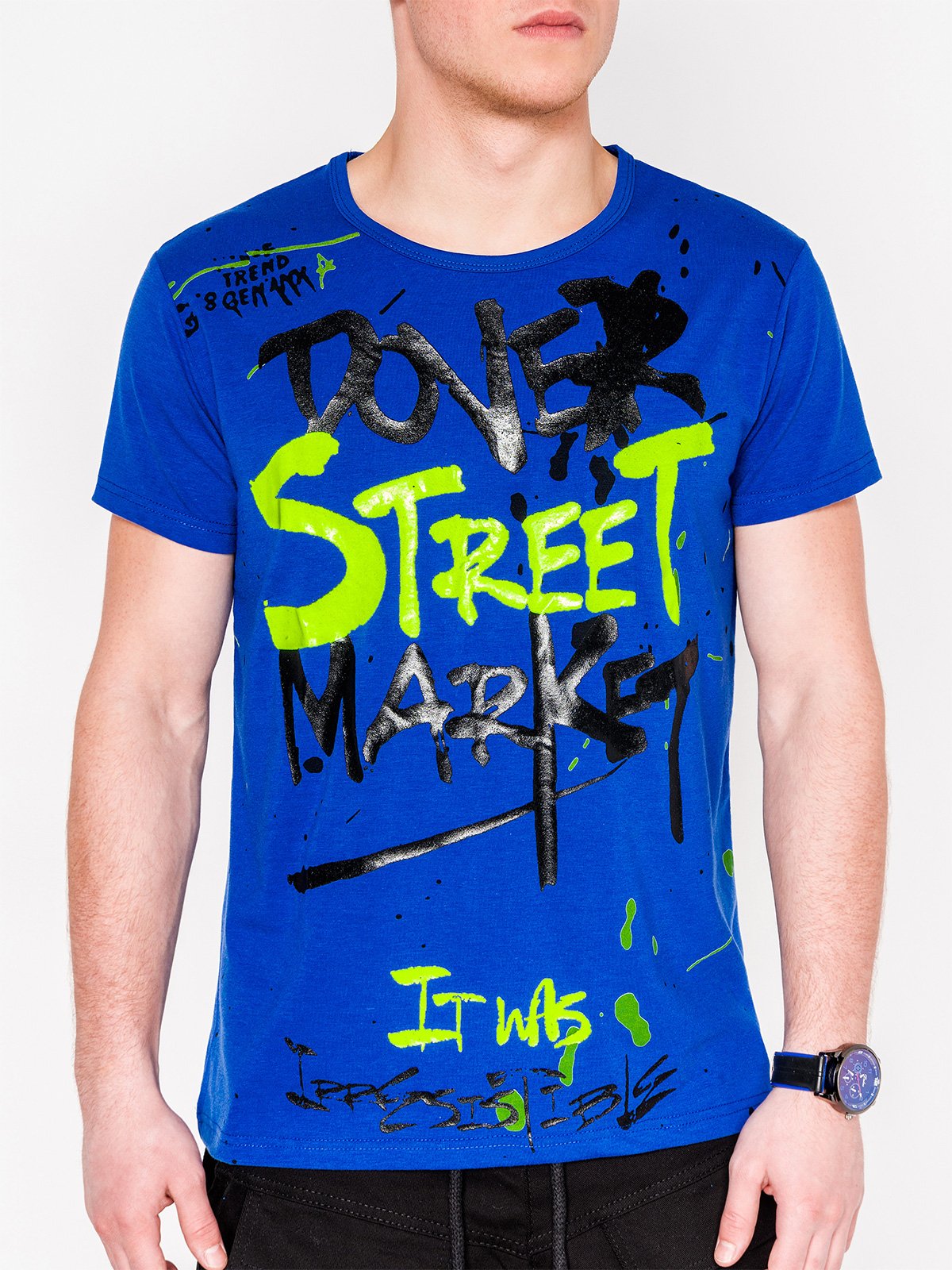 

Футболка Ombre S1096 з принтом синя M