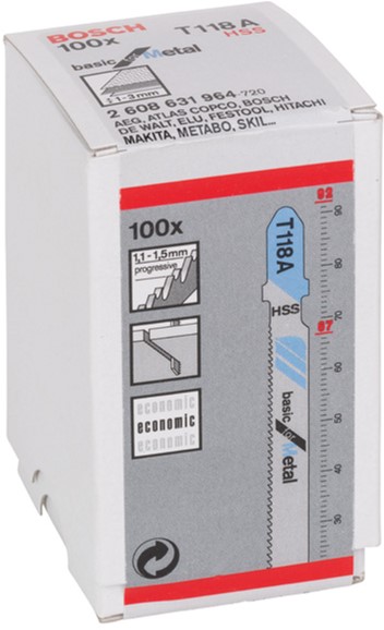 

Пиляльні полотна для лобзика Bosch T 118 А Basic for Metal, HSS 100 шт.