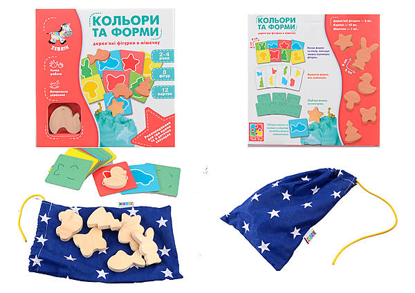 

Игра «Цвета и формы» деревянные фигурки в мешочке Vladi Toys (ZB2001-01)