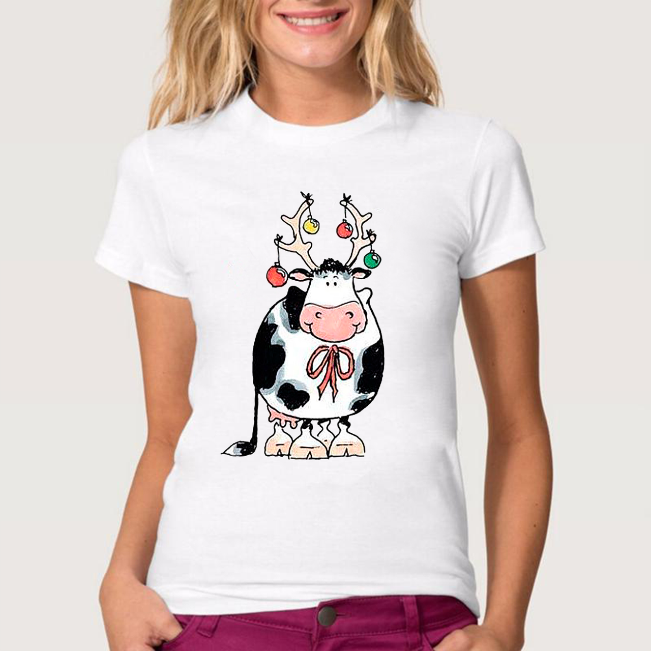 

Футболка женская JHK T-Shirt с принтом "Корова с игрушками" S белая