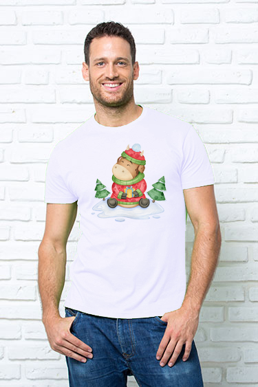 

Футболка мужская JHK T-Shirt с принтом "Бычек с елками" S белая