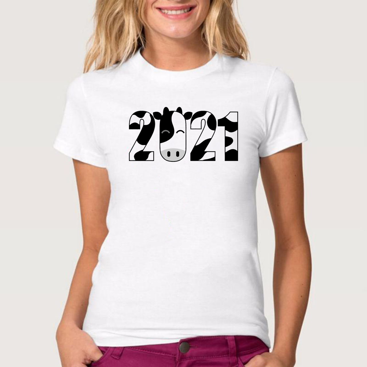 

Футболка женская JHK T-Shirt с принтом "2021 год" L белая