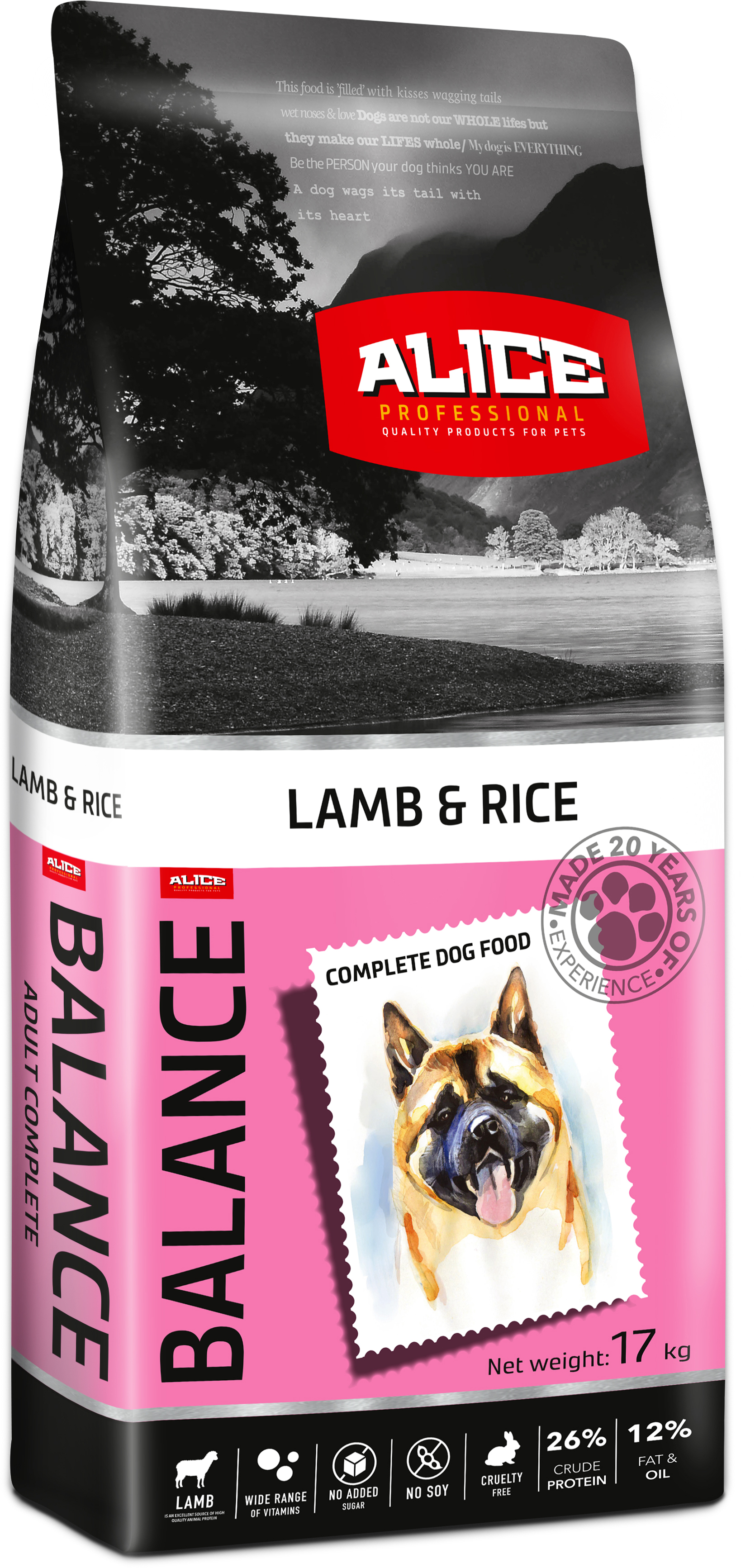 

Сухой корм Alice Balance Lamb and Rice с ягненком и рисом 17 кг