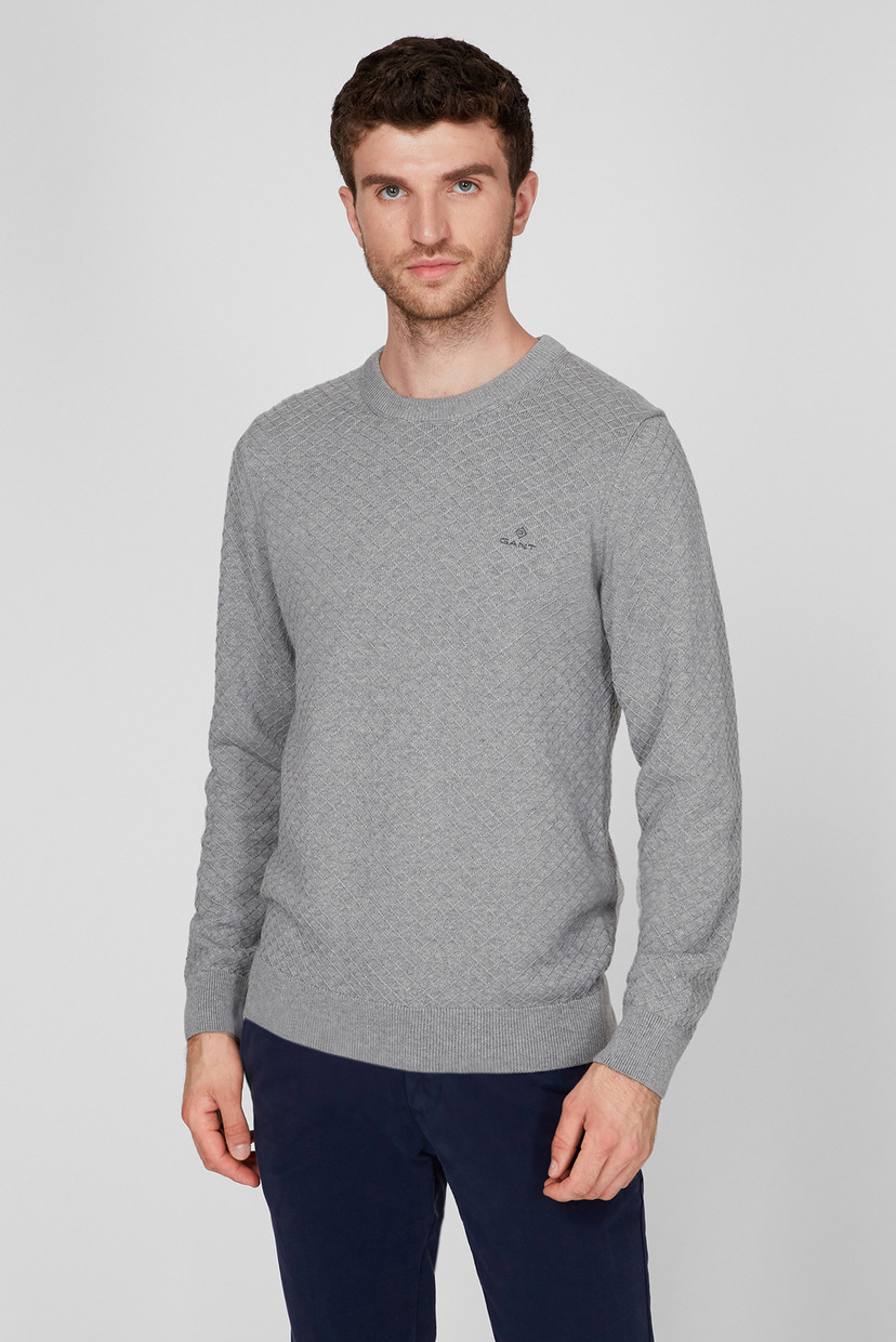 

Мужской серый джемпер с узором COTTON TEXTURE CREW Gant XL 8030086