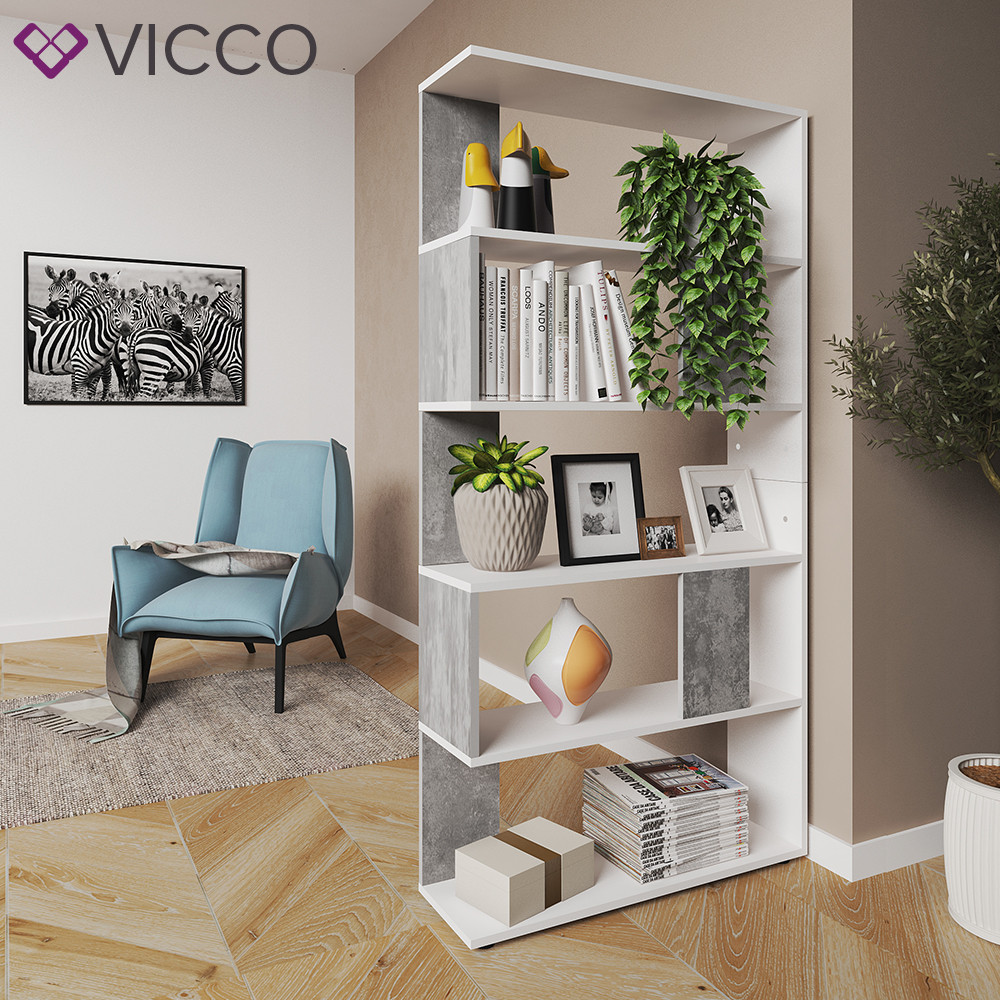 

Шкаф разделитель книжный, 5 ячеек Vicco белый бетон