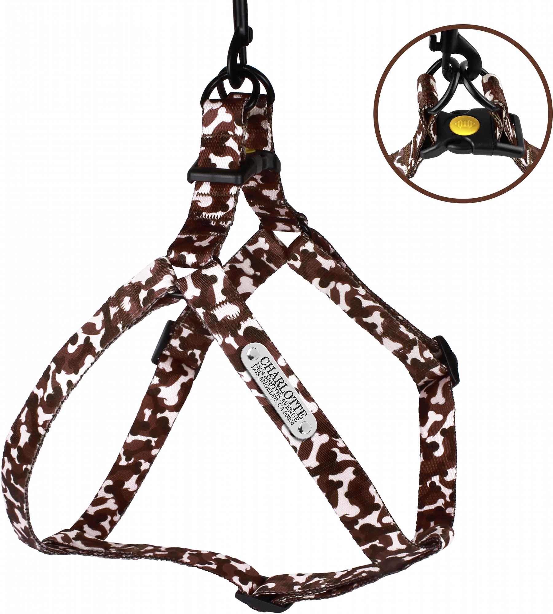 Шлея для собак BronzeDog Urban Нейлоновая Косточки S Коричневая (70 ...