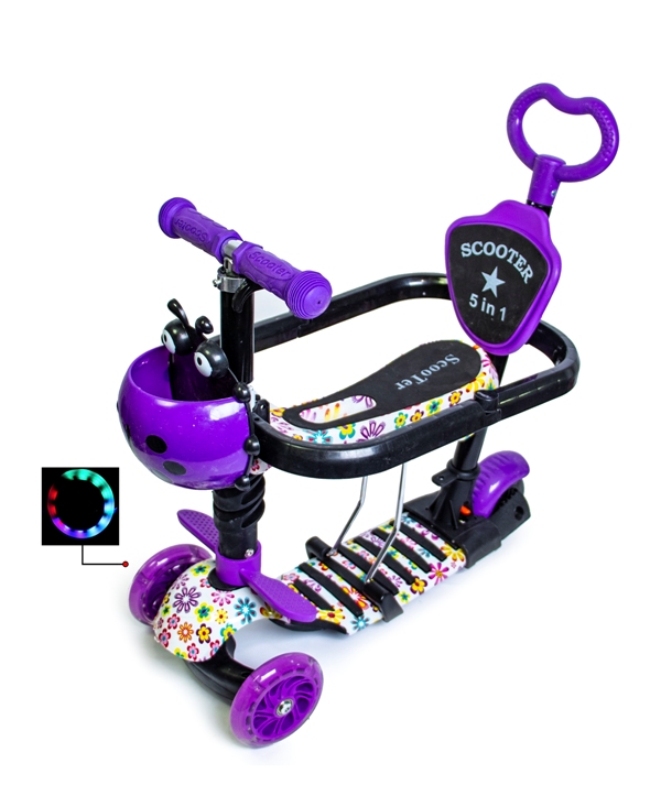 

Самокат Scooter Божья коровка 5в1 Violet Flowers с бортиком