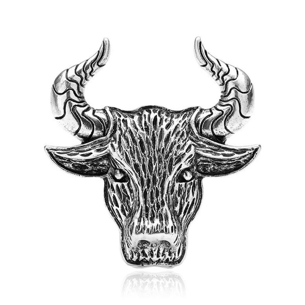 

Брошь мужская BROCHE бижутерия Животные Голова Быка серебристая BRBF111388