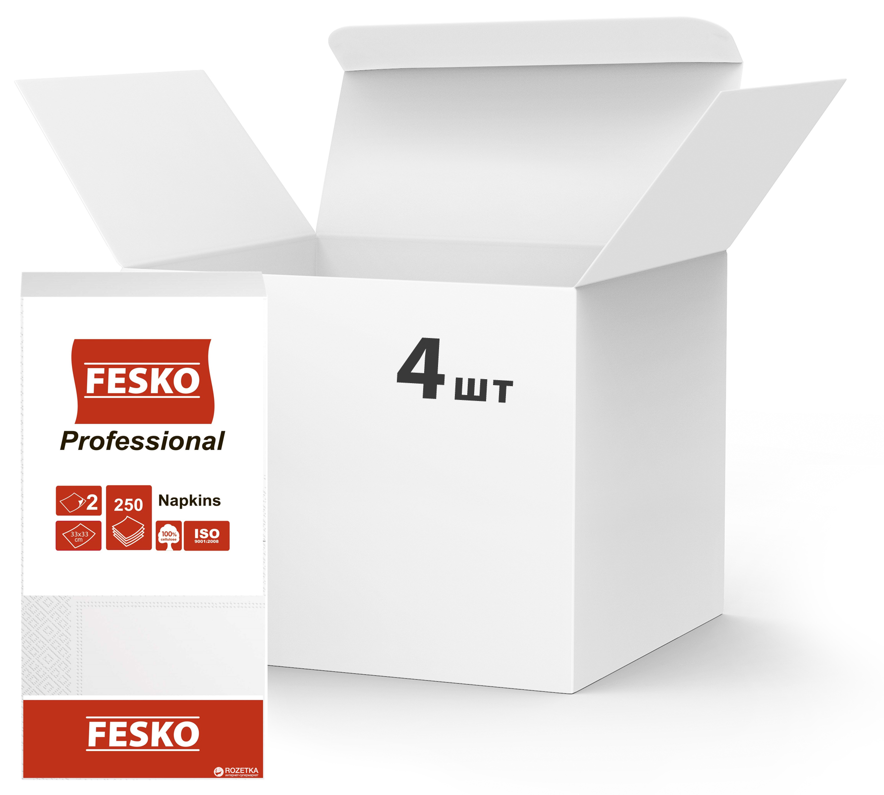 

Упаковка салфеток Fesko Professional 33х33 см 4 пачки по 250 листов 2 слоя белых