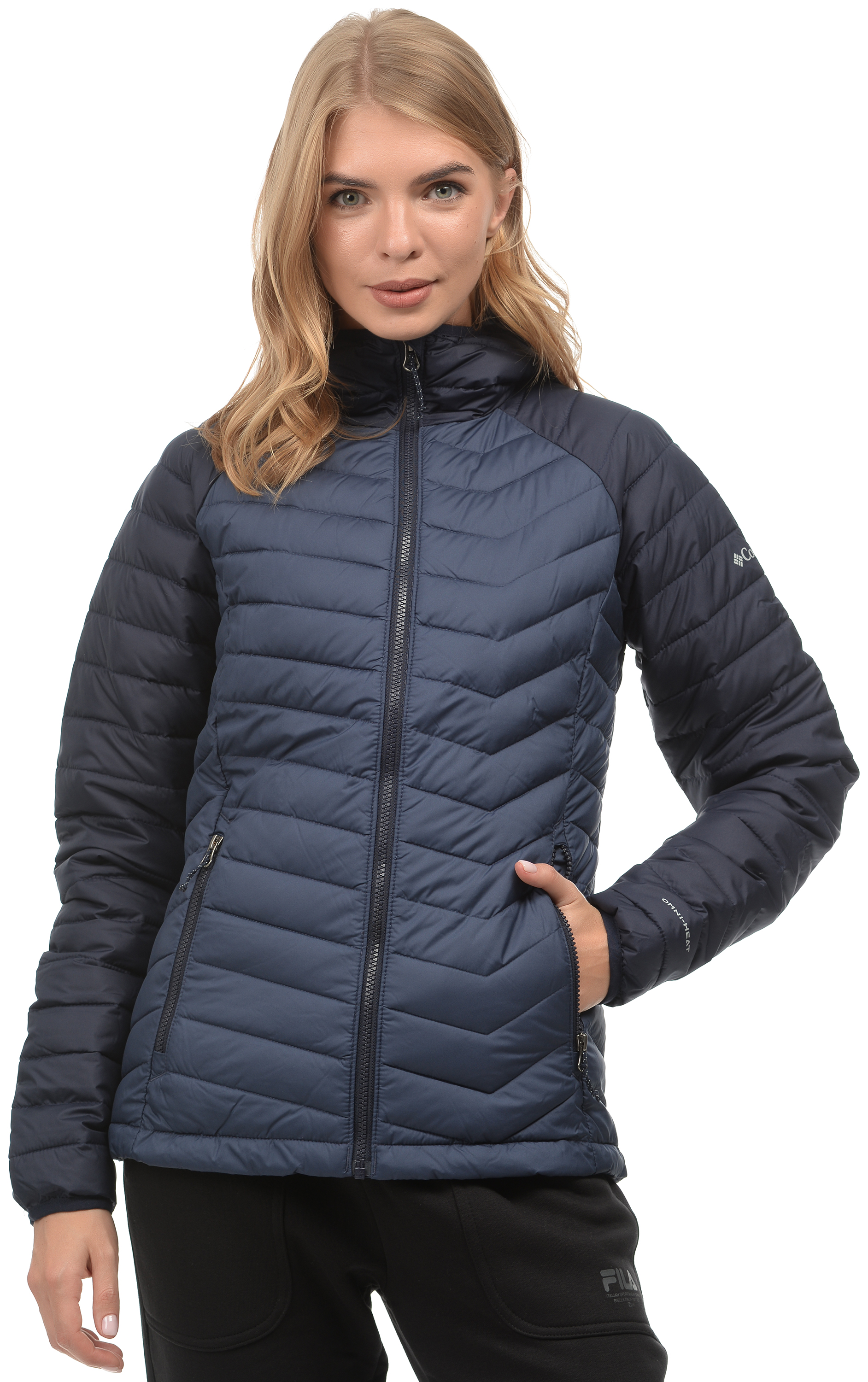 Акція на Куртка демісезонна коротка з капюшоном жіноча Columbia Powder Lite Hooded Jacket 1699071-470 XS Темно синя від Rozetka