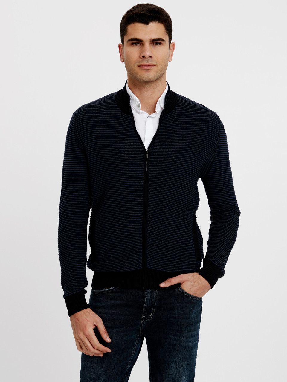 

Мужская кофта LCWaikiki на молнии с карманами XXXL Синяя (LCWKnitwear-1485-5)
