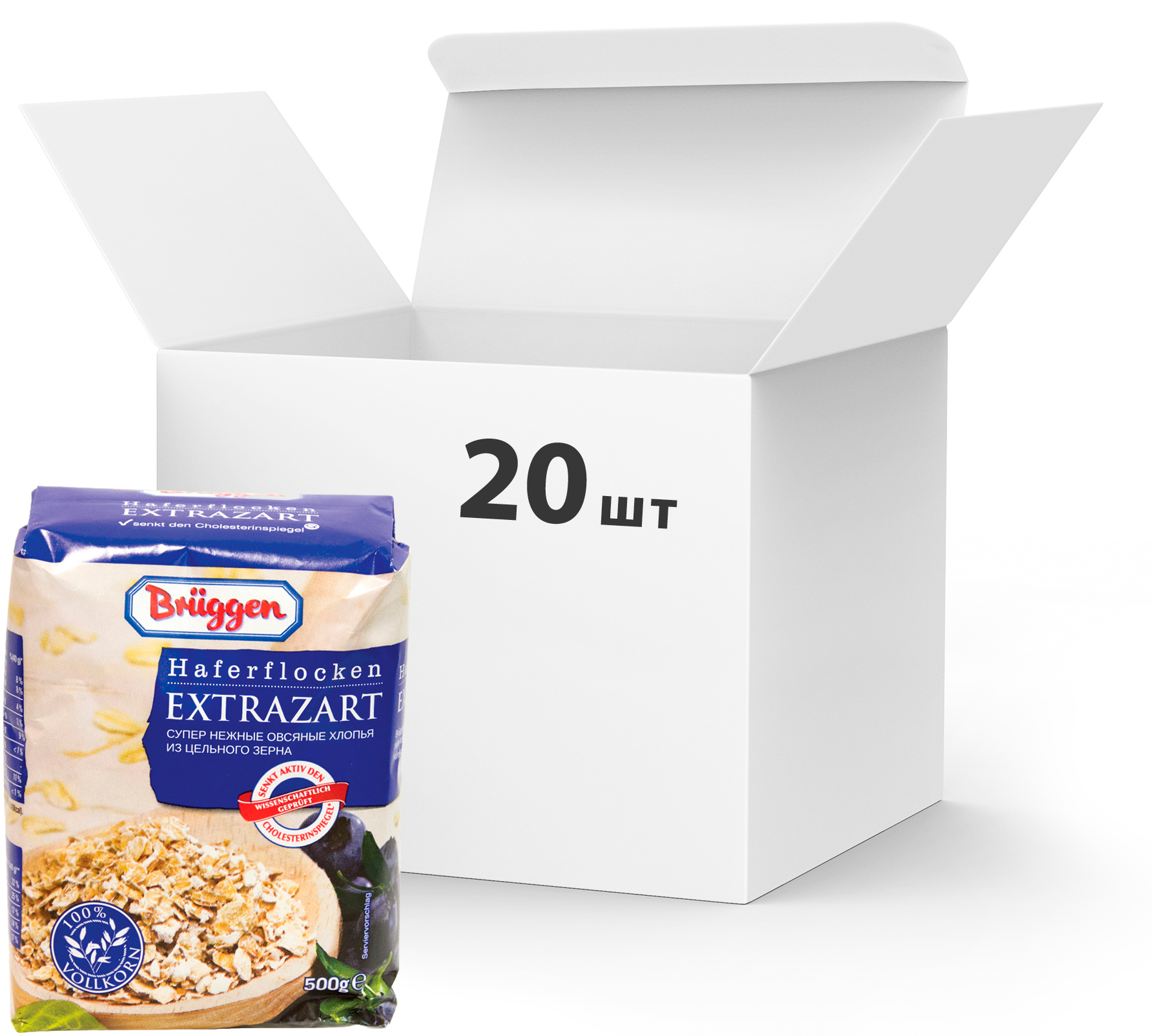 Акция на Упаковка овсяных хлопьев Bruggen Haferflocken Extrazarte из цельного зерна 500 г х 20 шт (4008713764307) от Rozetka UA