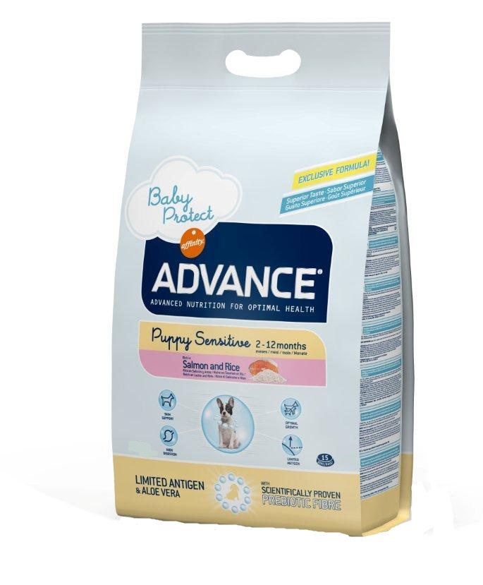 

Сухой корм Advance Puppy Sensitive для щенков, беременных и кормящих собак с пищевой непереносимостью (лосось и рисом) 12 кг
