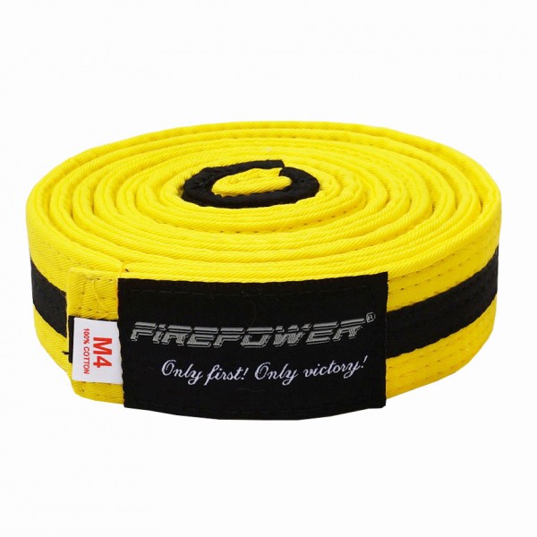 

Пояс детский для Бразильского Джиу-Джитсу Firepower Classic Light (M4) Желтый с черной полоской